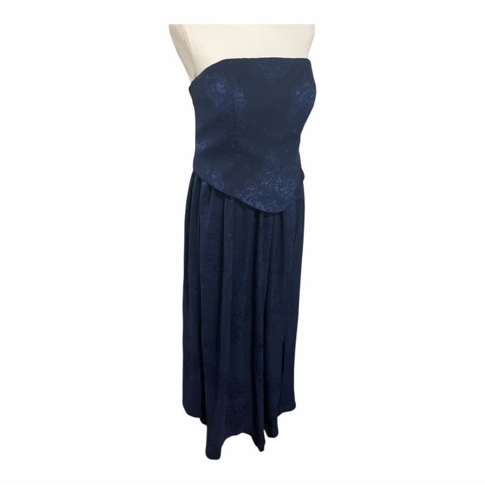 Azazie Midnight Blue Strapless Dress with lace up corset top - Picture 7 of 11